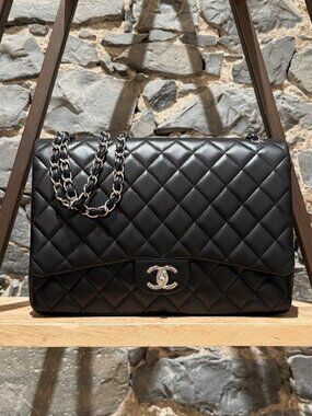Chanel Black Lambskin Classic Maxi Double Flap Bag